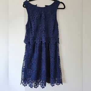 Francesca's Collections Elegant Blue Mock Neck Midi Dress